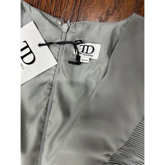 NEW TRUE DECADENSE Womens Sz 10 Gray Cap Ruffle Sleeve V-Neck Evening Maxi Gown - Picture 16 of 16